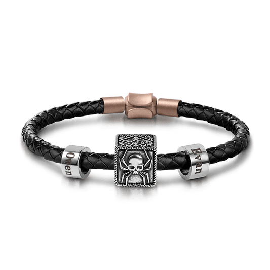 Spider Skull Vintage Bead & Customized Classic Beads S925 Sterling Silver with Gift Copper Black Leather Men's Bracelet Jewelry for Men_1
