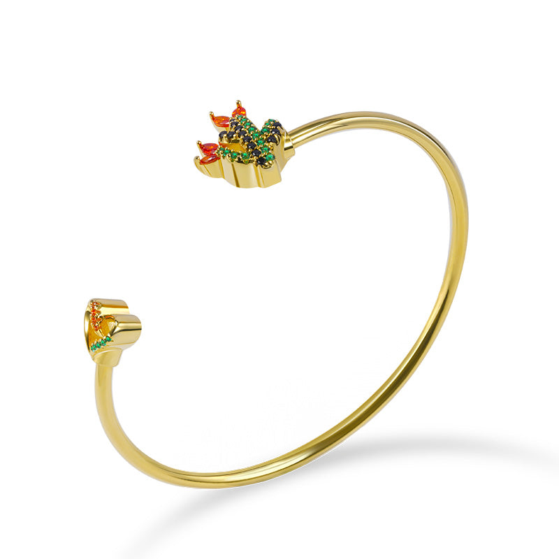 Blooming Cactus Bangle Bracelet 18K Gold Plated Inlaid with Colorful Gemstones_2