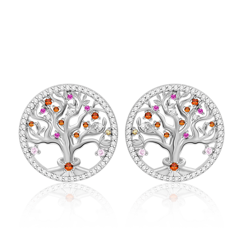 Tree of Life Ear Studs 925 Sterling Silver inlaid with Stones Mother's Day Gift_1