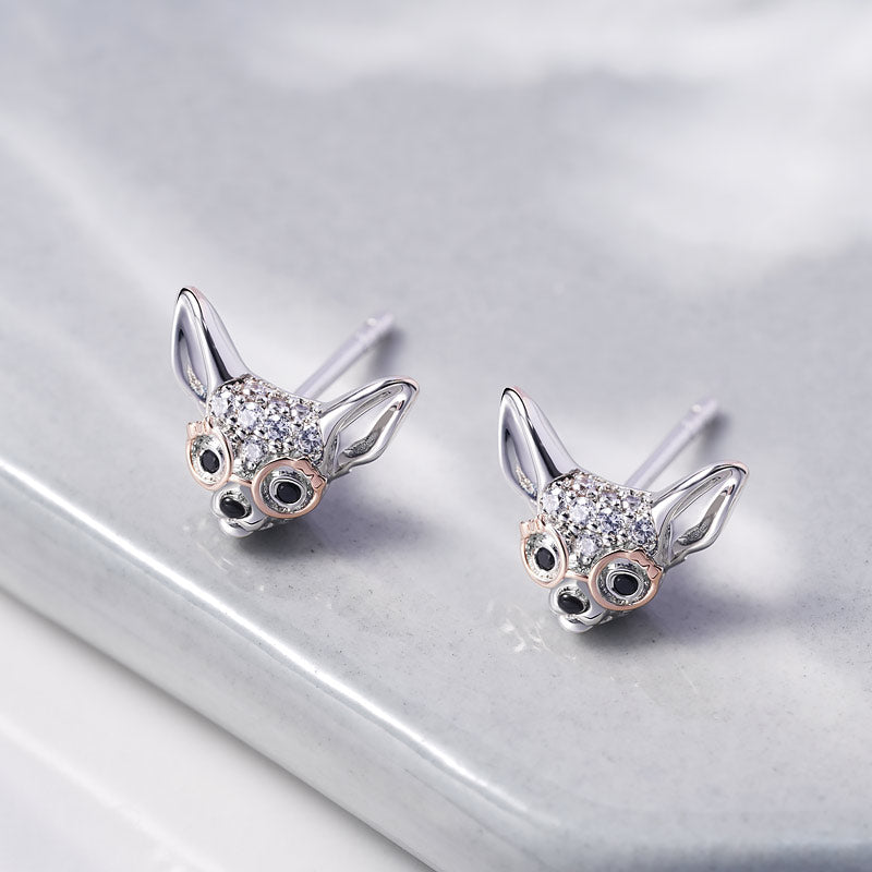 Chihuahua with Glasses Stud Earrings 925 Sterling Silver Inlaid with Clear Zircon Gemstones_2
