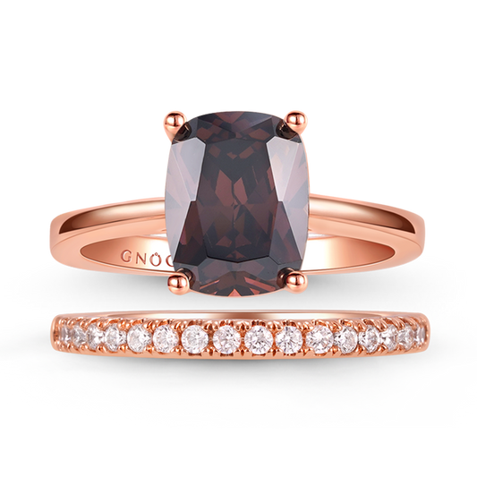 Promise Ring Stackable 2 Pieces Set Radiant Cut 925 Sterling Silver 18K Rose Gold Plated_1