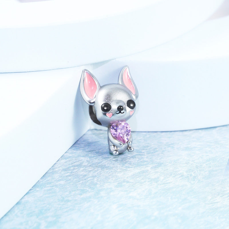Chihuahua Embraces Heart Gemstone Charm Bead Sterling Silver_3