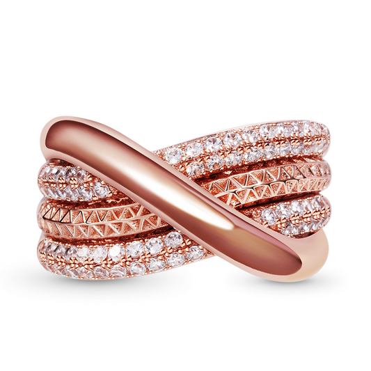 Intertwined Band Ring 925 Sterling Silver 18K Rose Gold Plated Pave CZ Gemstones_1