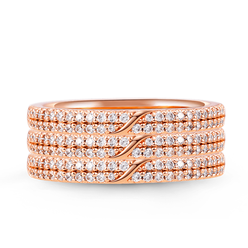 Sparkling Triple Ring Set 925 Sterling Silver 18K Rose Gold Plated Pave CZ Gemstones_1