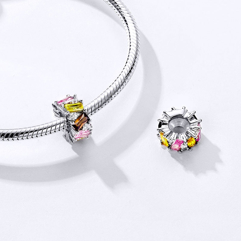 Baguette-Cut Stopper for Charm Bracelets 925 Sterling Silver Inlaid with Colorful Stones_2