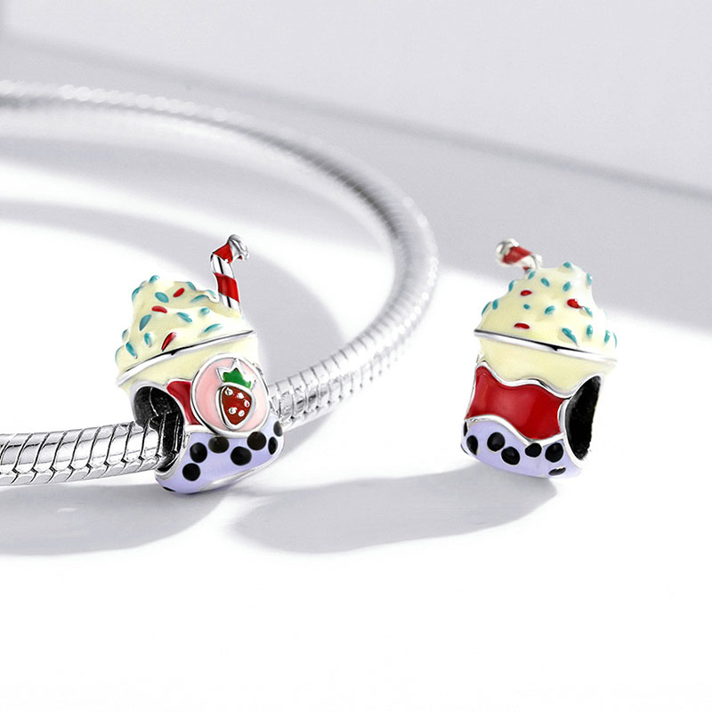 Sweet Ice Cream Milk Tea Charm Bead 925 Sterling Silver with Colorful Enamels_2