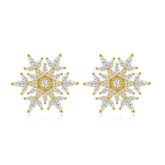 Snowflake Stud Earrings with 18K Gold Plated Sterling Silver_1