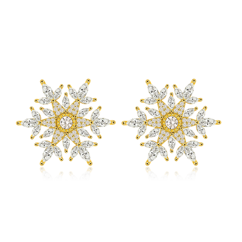 Snowflake Stud Earrings with 18K Gold Plated Sterling Silver_1