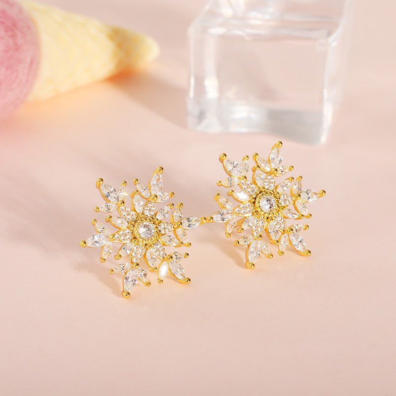 Snowflake Stud Earrings with 18K Gold Plated Sterling Silver_2