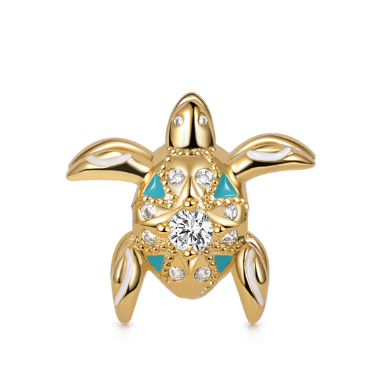Double-sided Turtle Charm Bead 925 Sterling Silver 18K Gold Plated with Blue Enamels & Colorful CZ Stones_1