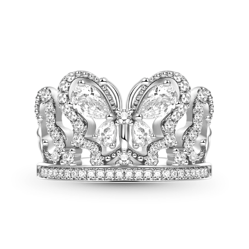 Butterfly Crown Ring 925 Sterling Silver Inlaid with Clear Gemstones_1