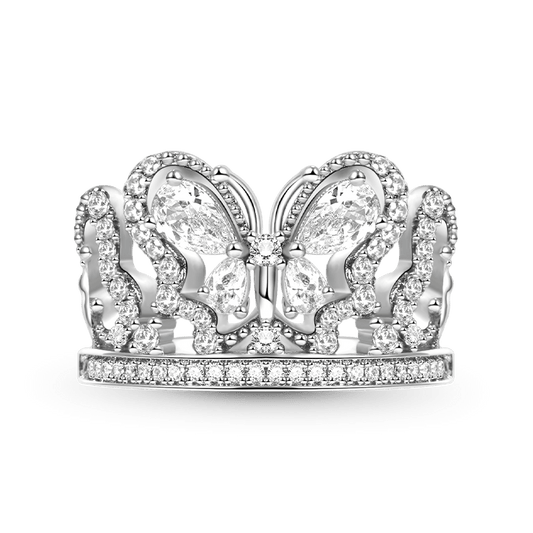 Butterfly Crown Ring 925 Sterling Silver Inlaid with Clear Gemstones_1