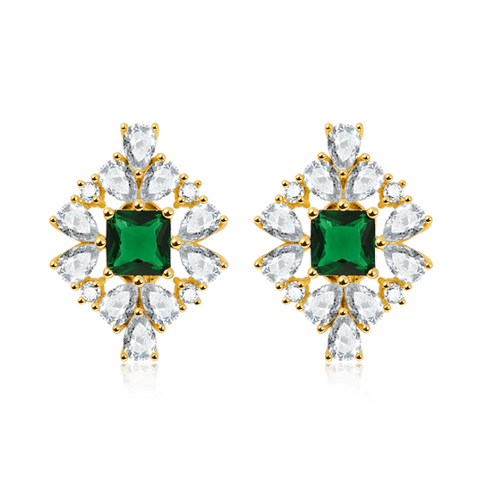 Romantic Light Earrings Copper Inlaid with Green and Clear Gemstones_1