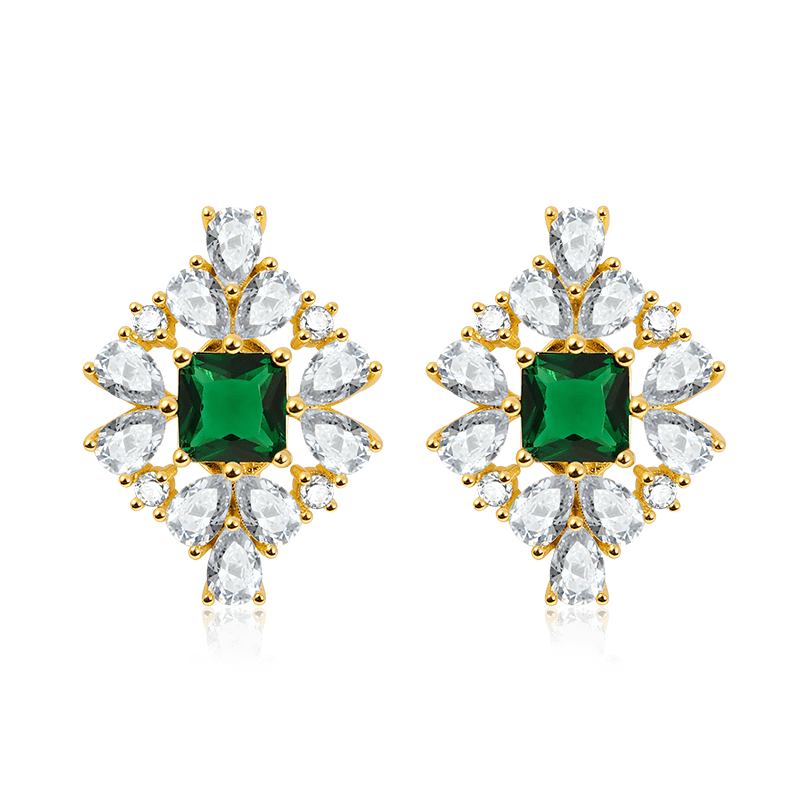 Romantic Light Earrings Copper Inlaid with Green and Clear Gemstones_1
