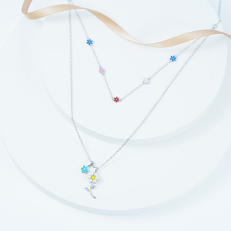 Daisy Beaded Stackable Necklace 925 Sterling Silver with Colorful Enamels_2