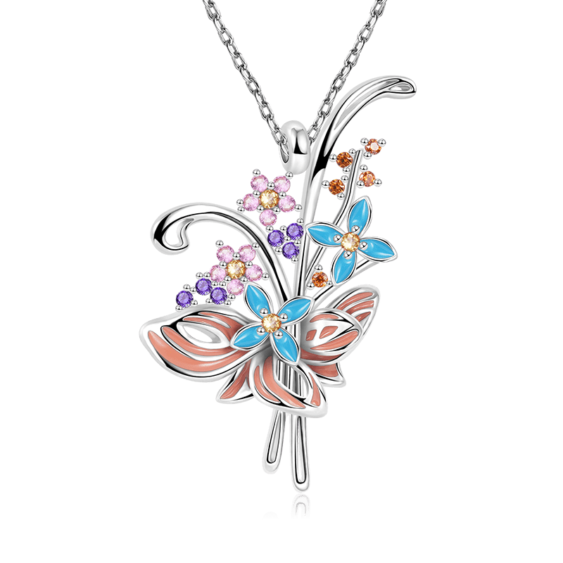 Blooming Flower Bouquet Necklace Cooper with Colorful Enamels & CZ Stones_1