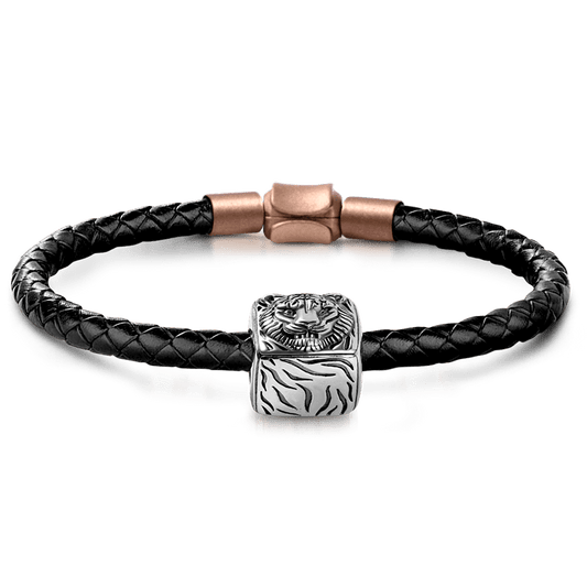 Tiger Men's Vintage Bead S925 Sterling Silver with Gift Copper Black Leather Men's Bracelet Jewelry for Men_1