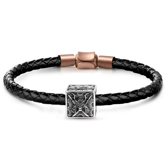 Samurai and Mount Fuji Men's Vintage Bead S925 Sterling Silver with Gift Copper Black Leather Men's Bracelet Jewelry for Men_1