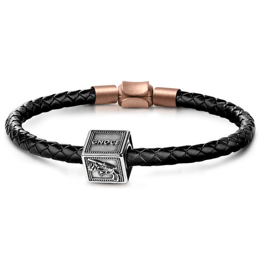 Gun & Rose Men's Vintage Bead S925 Sterling Silver with Gift Copper Black Leather Men's Bracelet Jewelry for Men_1