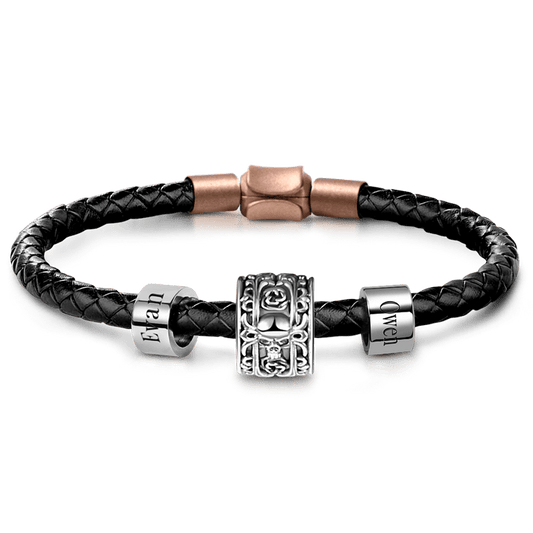 Skull & Rose Vintage Bead & Customized Classic Beads S925 Sterling Silver with Gift Copper Black Leather Men's Bracelet Jewelry for Men_1