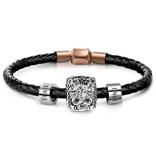 Wolf Skull Vintage Bead & Customized Classic Beads S925 Sterling Silver with Gift Copper Black Leather Men's Bracelet Jewelry for Men_1