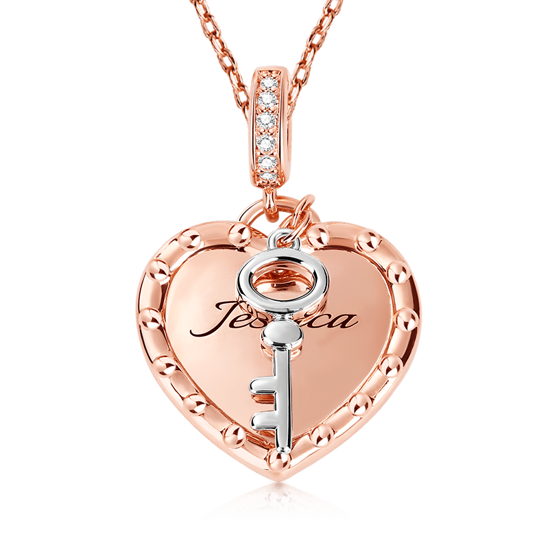 Gnoce "You Are My Key" Heart Personalized Necklace 18k Rose Gold Sterling Silver Engravable Name Necklace_2