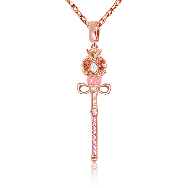 Gnoce "Triumph over Evil"  Sailor Moon Wand Necklace Sterling Silver 18k Rose Gold Plated Adjustable Chain_1