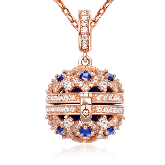 Essential Oil Diffuser Necklace Aromatherapy S925 Sterling Silver Jewelry 18k Rose Gold Plated with Blue Cz_1