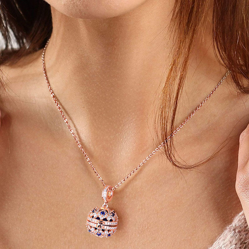 Essential Oil Diffuser Necklace Aromatherapy S925 Sterling Silver Jewelry 18k Rose Gold Plated with Blue Cz_4
