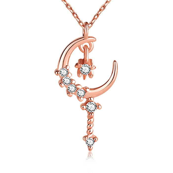 Star Moon Necklace Rose Gold Plated 925 Sterling Silver_1
