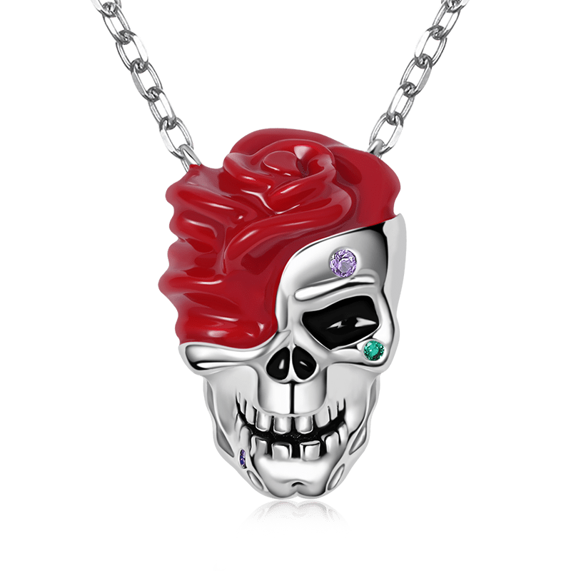 Skull with Rose Necklace 925 Sterling Silver_1