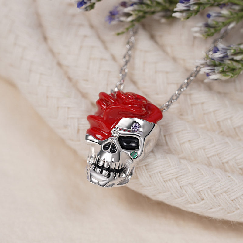 Skull with Rose Necklace 925 Sterling Silver_3