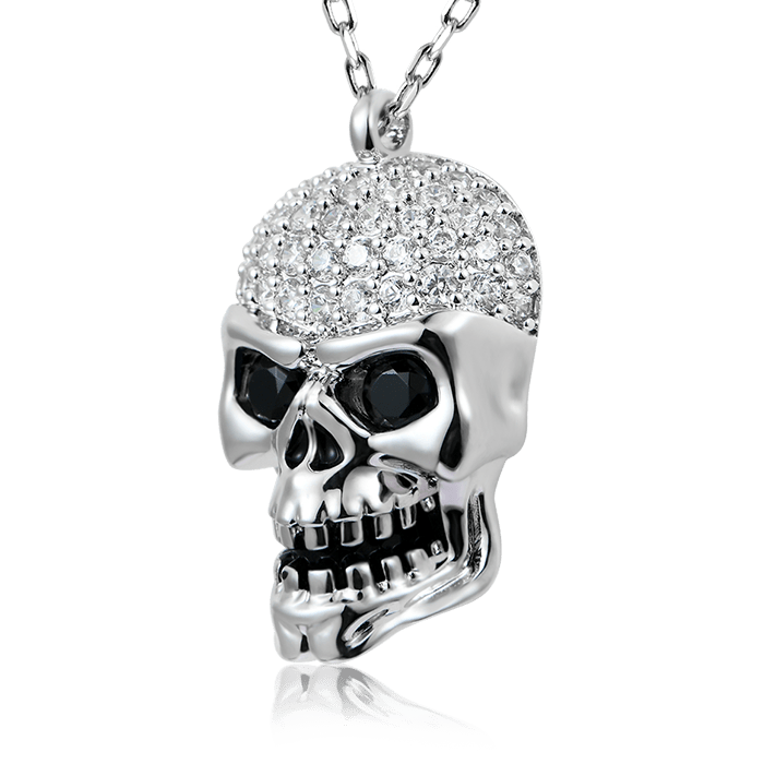 Skull necklace 925 Sterling Silver with Stones_3