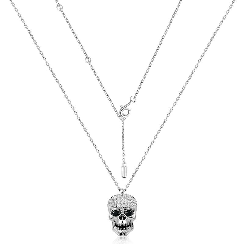 Skull necklace 925 Sterling Silver with Stones_2
