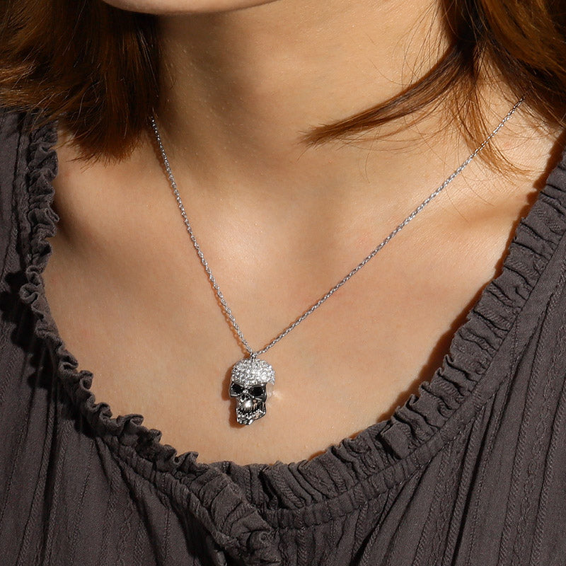 Skull necklace 925 Sterling Silver with Stones_4