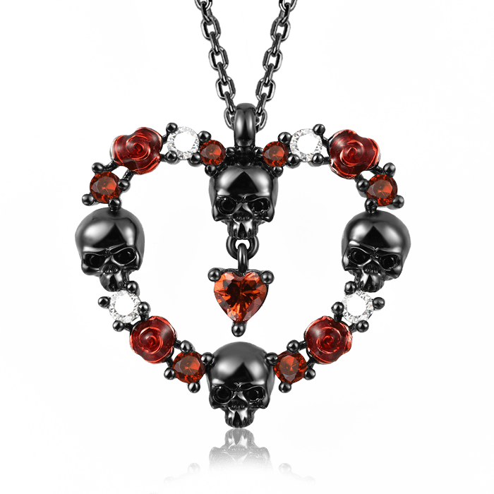 Rose & Skull Necklace Sterling Silver Black Plated_1