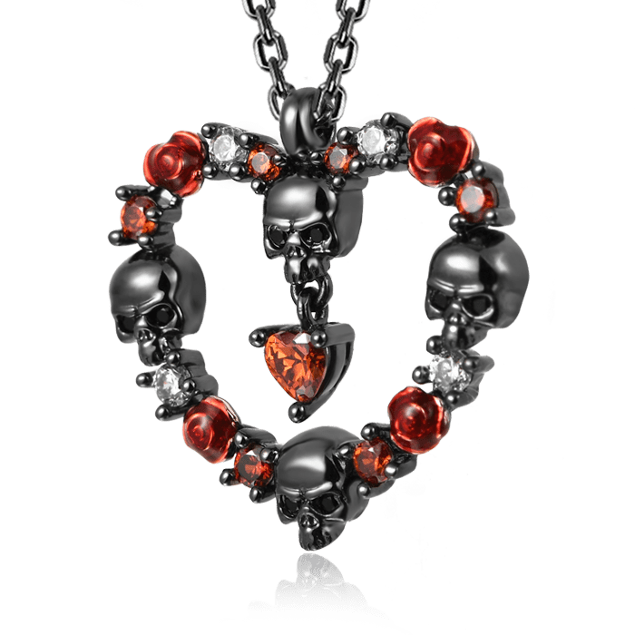 Rose & Skull Necklace Sterling Silver Black Plated_2