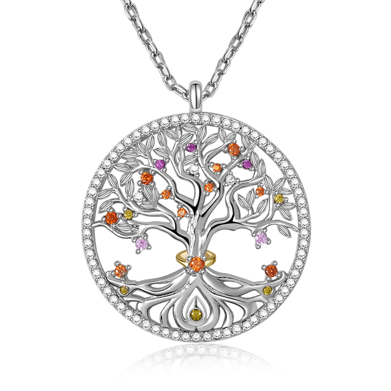 Tree of Life Necklace 925 Sterling Silver inlaid with Stones Mother's Day Gift_1