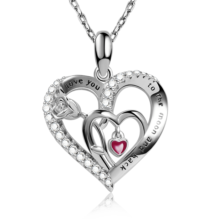 Triple Heart Necklace with Rose and Crystal Gemstones Sterling Silver_1