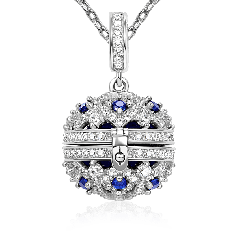Essential Oil Ball Necklace 925 Sterling Silver Inlaid with Deep Blue Gemstones_1