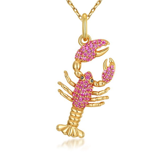 Lobster Necklace Inlaid with Shiny Spinels Gold Plated Sterling Silver Ocean Collection_1