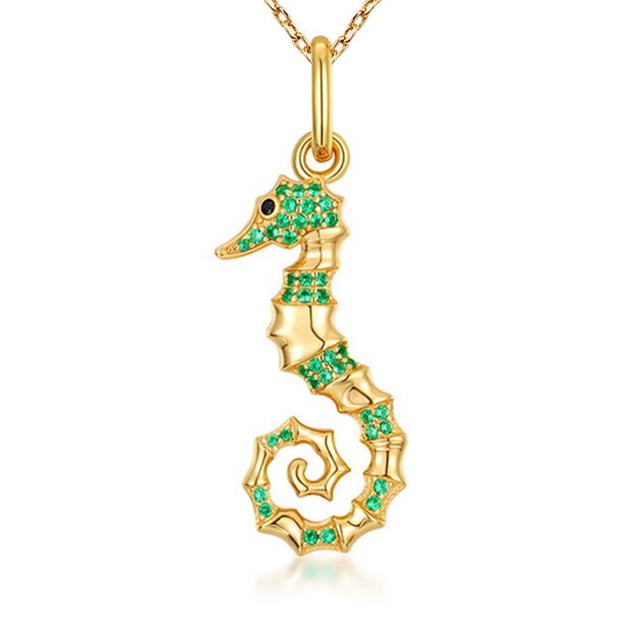 Seahorse Necklace Inlaid with Shiny Spinels Gold Plated Sterling Silver Ocean Collection_1