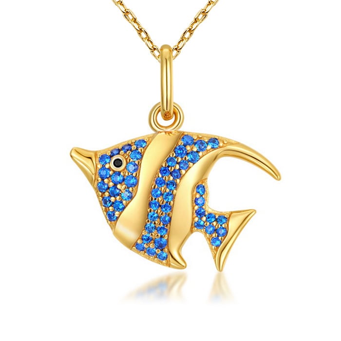 Heniochus Fish Necklace Inlaid with Shiny Spinels Gold Plated Sterling Silver Ocean Collection_1
