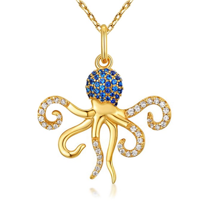 Octopus Necklace Inlaid with Shiny Spinels Gold Plated Sterling Silver_1