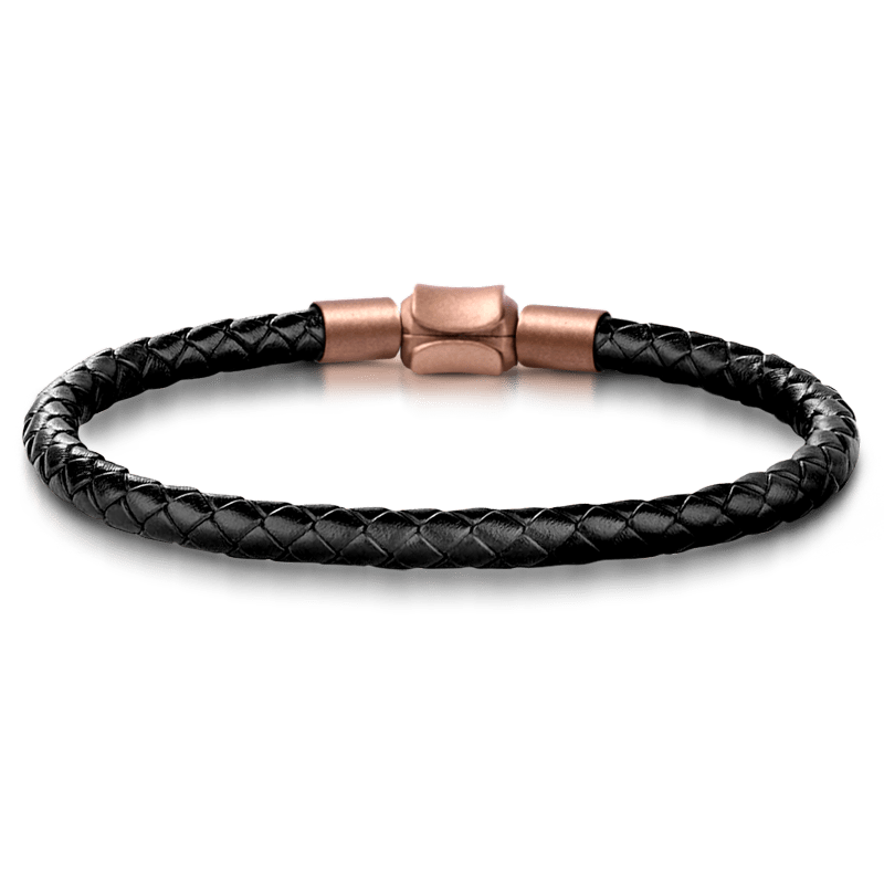 Indian Skull Men's Vintage Bead S925 Sterling Silver 18K Rose Gold Plated with Gift Copper Black Leather Men's Bracelet Jewelry for Men_3