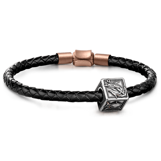 Fierce Sharks Men's Vintage Bead S925 Sterling Silver with Gift Copper Black Leather Men's Bracelet Jewelry for Men_1