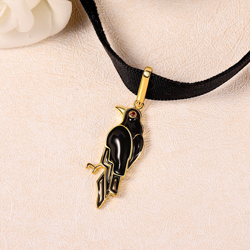 Crow Choker Adjustable Velvet Necklace Copper with Black & 18K Gold Plated_3