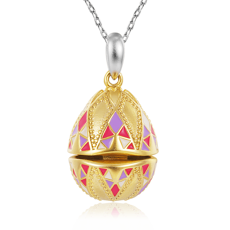 Openable Bunny Easter Egg Necklace 925 Sterling Silver 18K Gold Plated_1