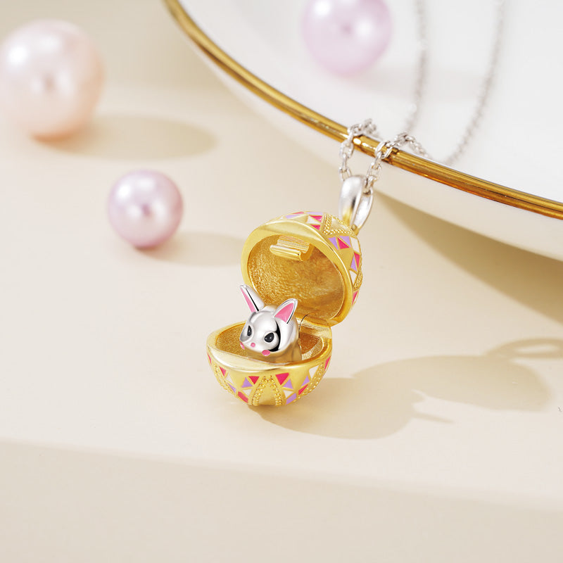Openable Bunny Easter Egg Necklace 925 Sterling Silver 18K Gold Plated_3