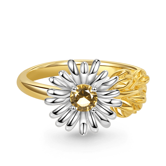 Adjustable Open Daisy Flower Ring 925 Sterling Silver 18K Gold Plated_1